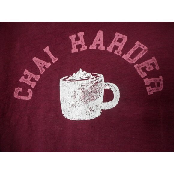 Burgundy White Old Navy Chai Harder Women's crew neck T Tee TShirt - Picture 1 of 8